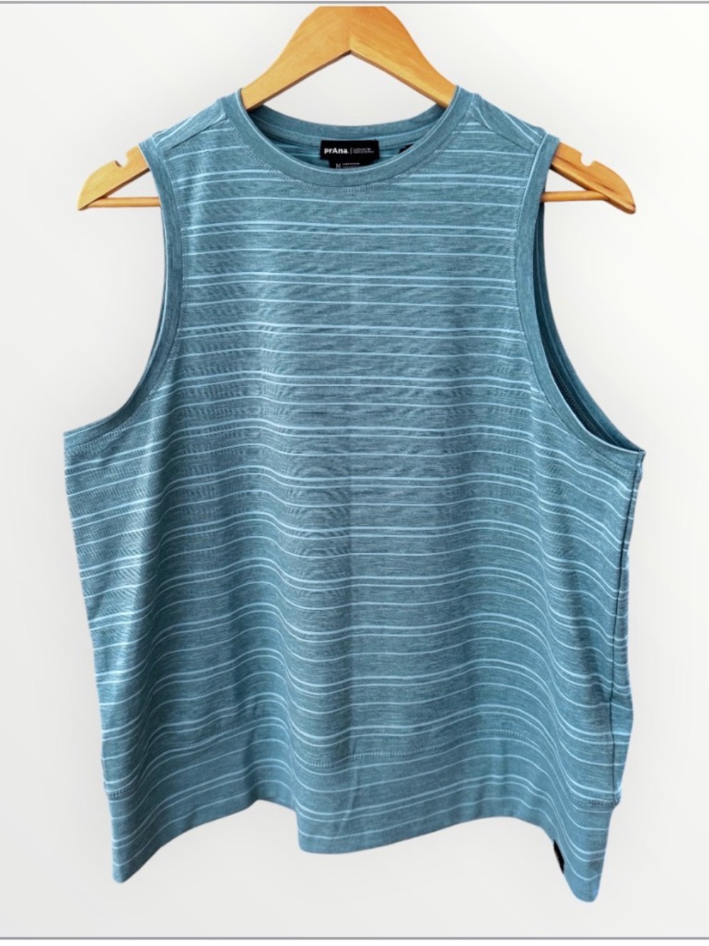Prana Striped Tank Top Teal Blue Sleeveless Organic Cotton Blend Sz M